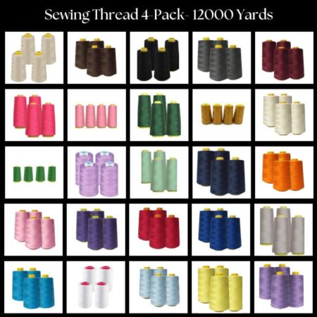 Sewing Thread 4-Pack by Fabric Collections Inc. – 12,000 Yards of Premium 100% Spun Polyester Cones