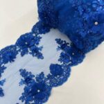 Royal Blue Beaded Lace Table Runner – 3D Embroidered Lace with Pearls & Crystals | Luxury Wedding and Event Décor – VT-34