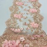 Blush Pink Beaded Lace Table Runner – 3D Floral Lace with Pearls & Sequins | Romantic Wedding Lace Décor, Bridal and Home Styling – VT-33