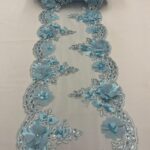 Baby Blue Beaded Lace Table Runner – 3D Embroidered Lace with Pearls & Crystals | Wedding, Table and Home Décor – VT-34