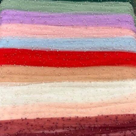 Pearl Tulle Fabric by the Yard, Soft Tulle Mesh with Scattered Pearls for Veils, Dresses & Bridal Gown