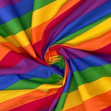 Rainbow Stripe Poly Cotton Fabric by the Yard - 60" Wide